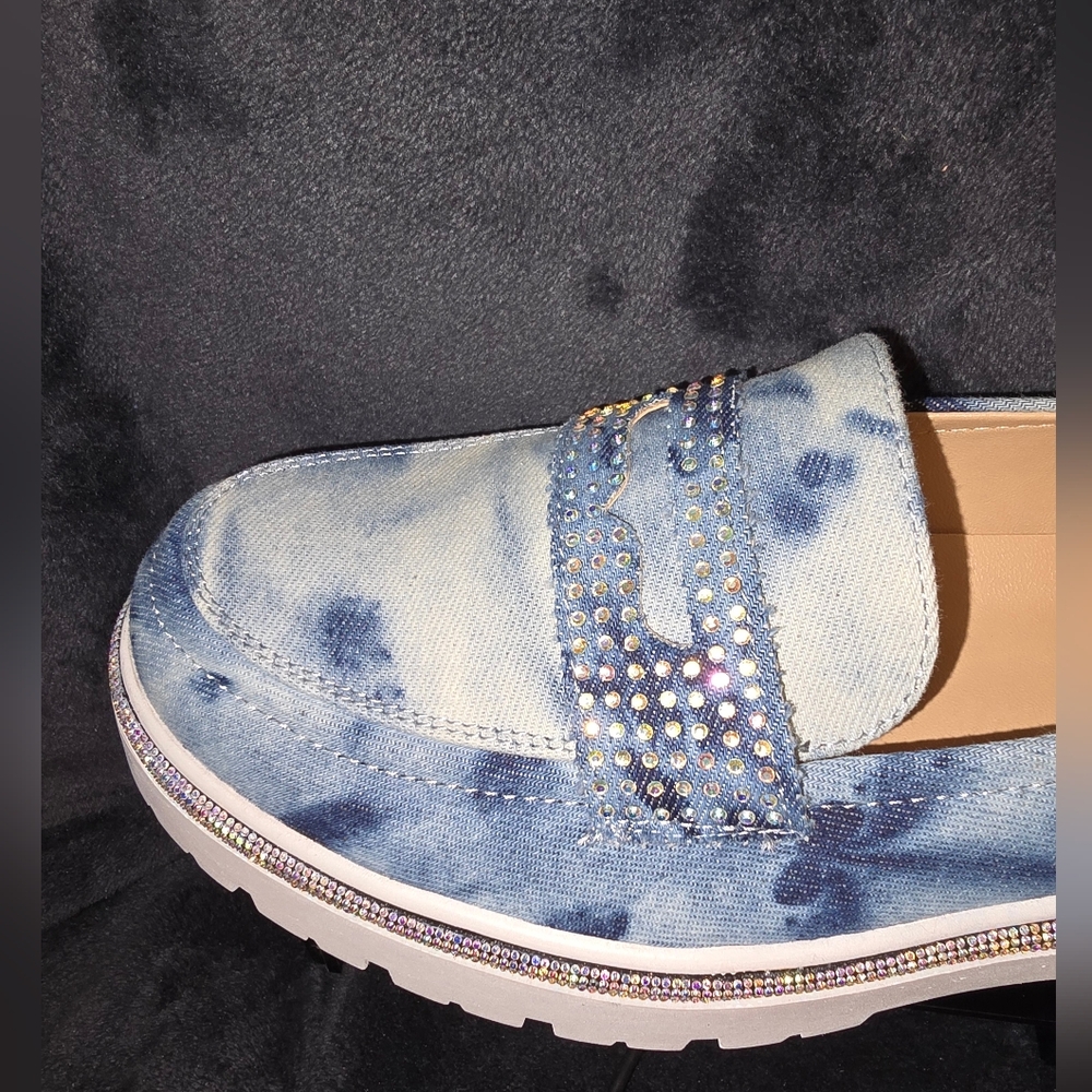 Cape Robbin Blue Denim Loafers with Rhinestone Accent - Picture 6 of 8